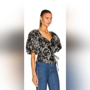 #011 Jonathan Simkhai Monochrome Floral Puff Sleeve Blouse